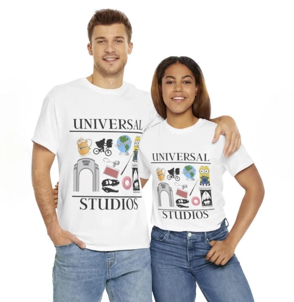 Universal Studios White Unisex Fit Tee, Vacation Shirt, Theme Park Graphic Top,  Travel Tshirt, Movie Fan Gift