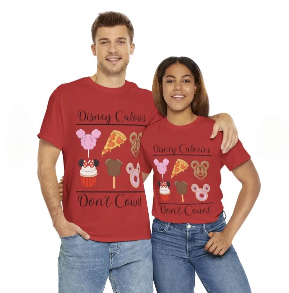 Matching Disneyland Disney World Unisex Tee - Disney Calories Don't Count - Funny Humorous Shirt, Gift for Theme Park Lovers
