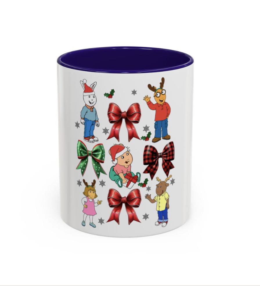 Cute Christmas Mug, Holiday Bow Design, Festive Coffee Cup, Xmas Gift Idea, Arthur  Inspired, Colorful Mug, 11oz, Tea