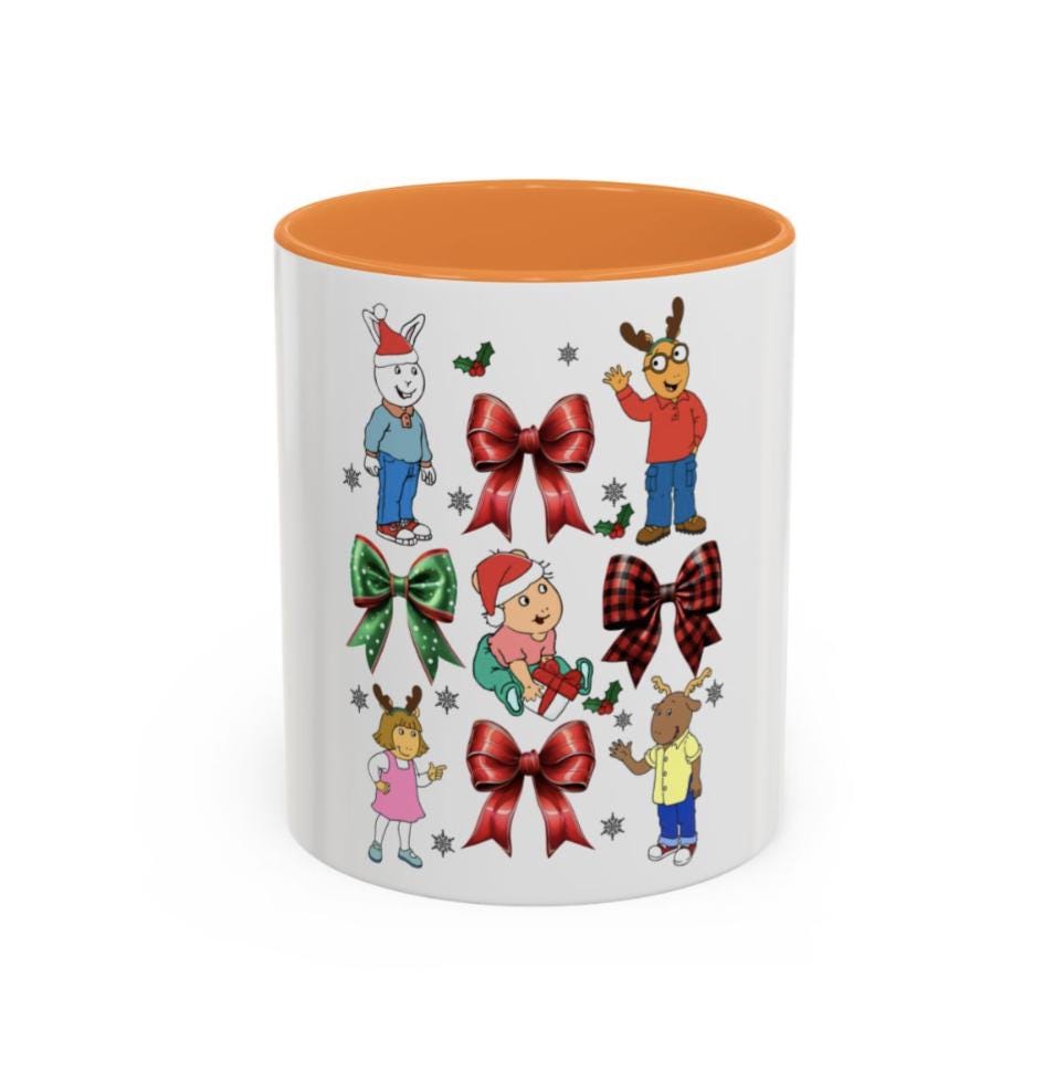 Cute Christmas Mug, Holiday Bow Design, Festive Coffee Cup, Xmas Gift Idea, Arthur  Inspired, Colorful Mug, 11oz, Tea