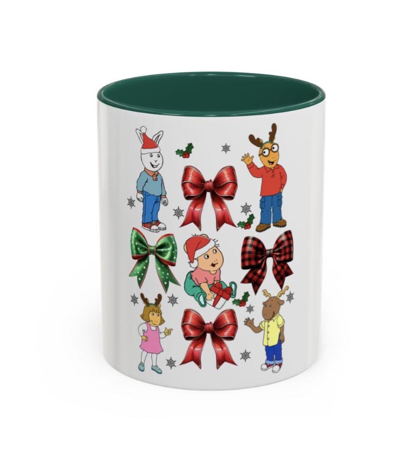 Cute Christmas Mug, Holiday Bow Design, Festive Coffee Cup, Xmas Gift Idea, Arthur  Inspired, Colorful Mug, 11oz, Tea