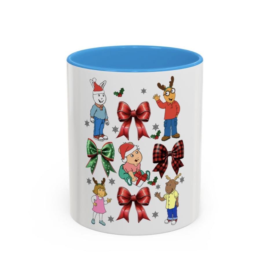 Cute Christmas Mug, Holiday Bow Design, Festive Coffee Cup, Xmas Gift Idea, Arthur  Inspired, Colorful Mug, 11oz, Tea