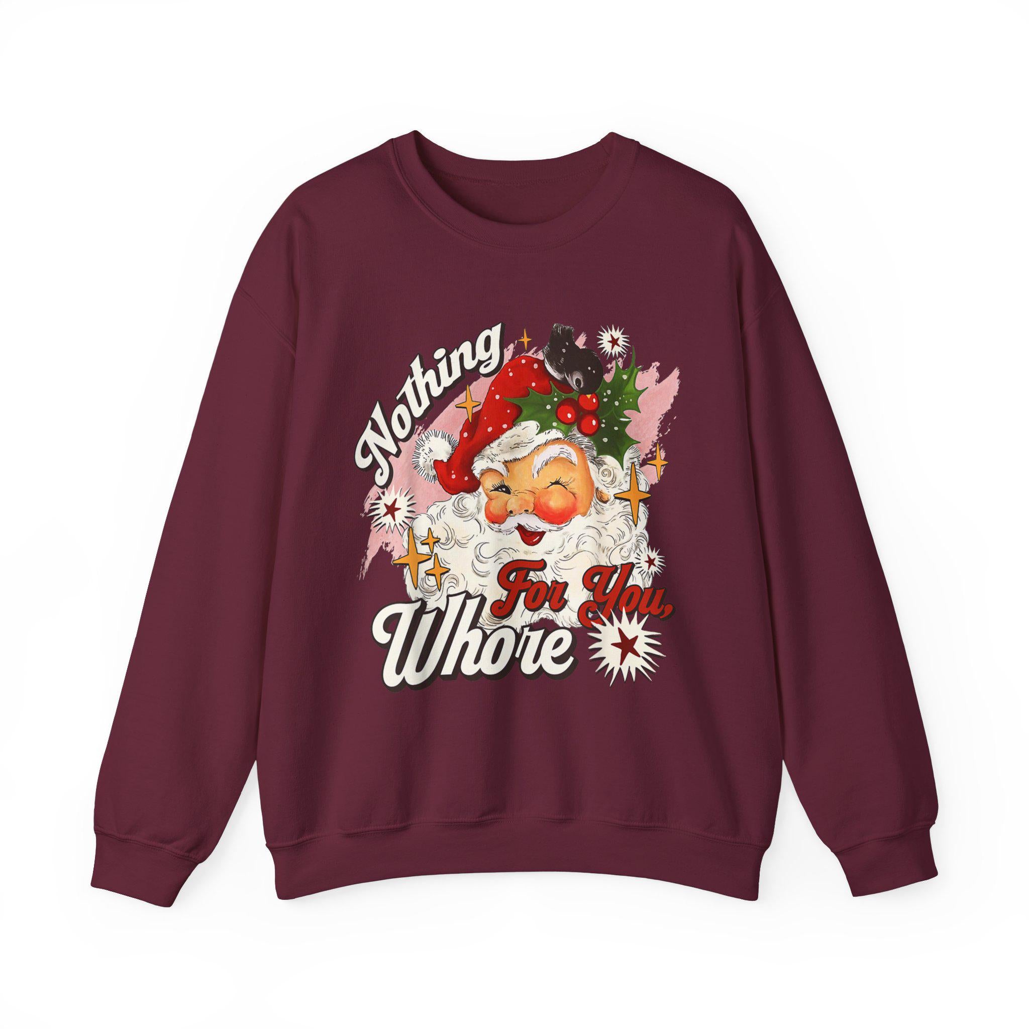 Funny Christmas Sweater Unisex Fit Sweatshirt - Inappropriate Humorous Holiday Maroon Jumper, Gifts for Her, Xmas Party Apparel