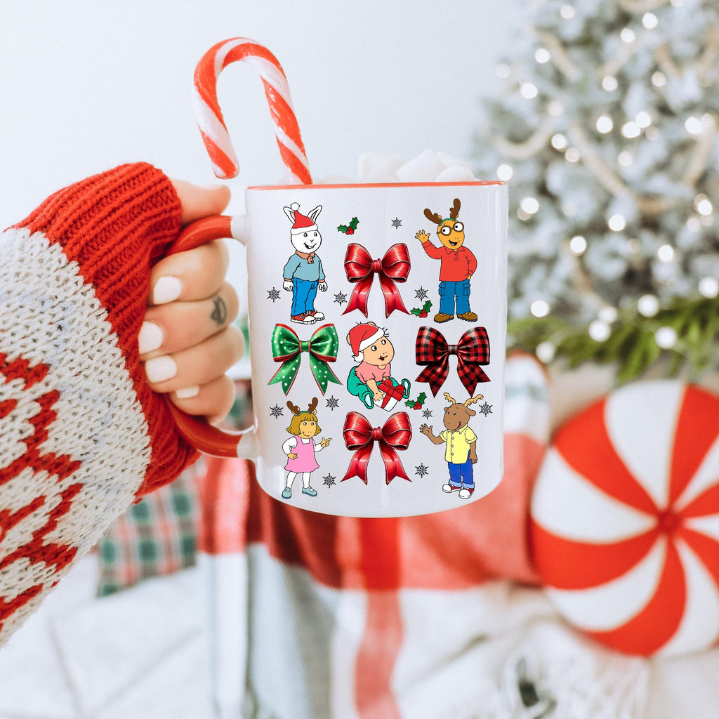 Cute Christmas Mug, Holiday Bow Design, Festive Coffee Cup, Xmas Gift Idea, Arthur  Inspired, Colorful Mug, 11oz, Tea