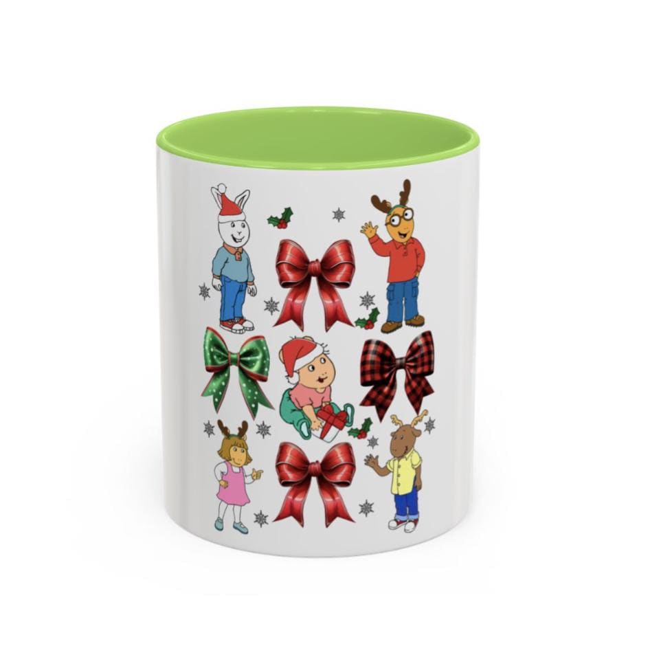 Cute Christmas Mug, Holiday Bow Design, Festive Coffee Cup, Xmas Gift Idea, Arthur  Inspired, Colorful Mug, 11oz, Tea