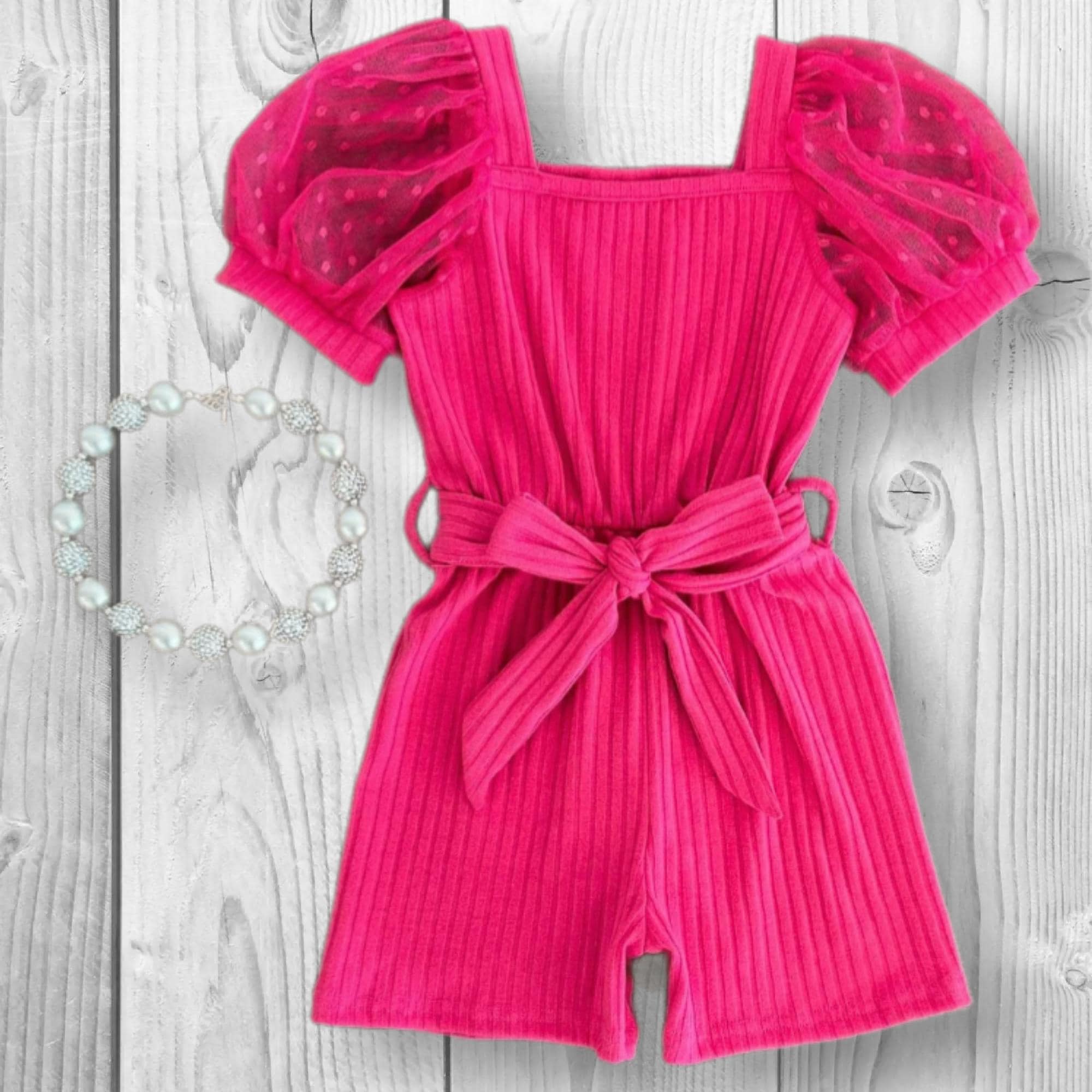 Girls/Toddler/Baby Polka Dot Tulle Puff Sleeve Romper, Mint, Pink, Lavender, Hot Pink Or Yellow, Easter Outfit