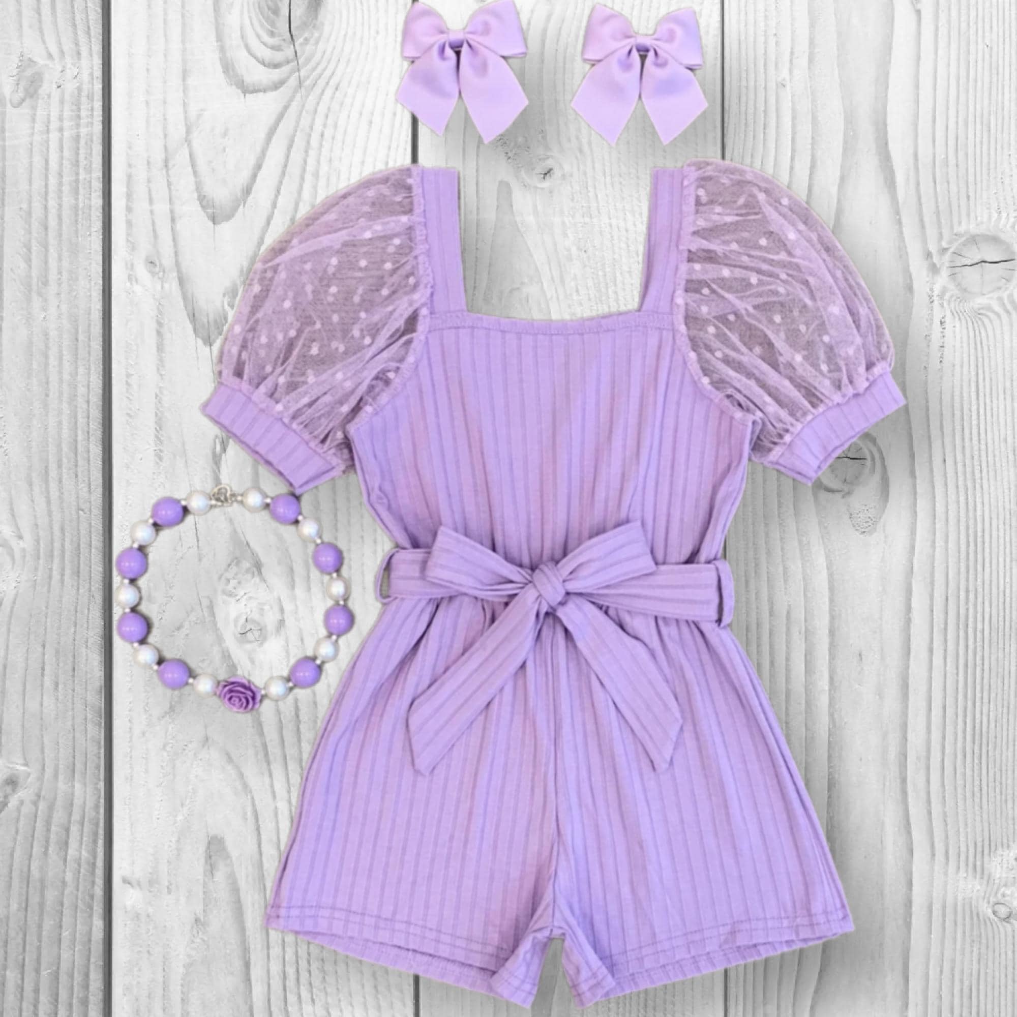 Girls/Toddler/Baby Polka Dot Tulle Puff Sleeve Romper, Mint, Pink, Lavender, Hot Pink Or Yellow, Easter Outfit