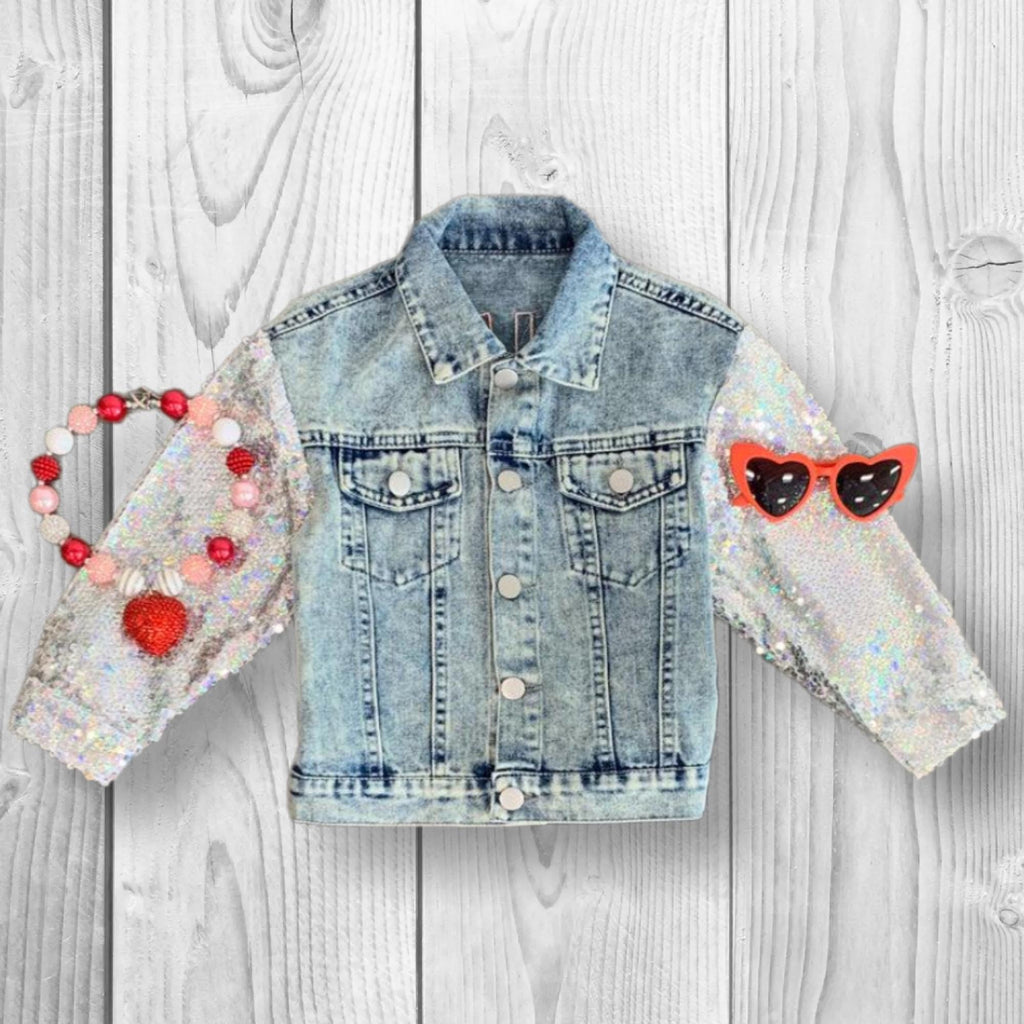 Girls/Toddler/Baby "Mini" Sequin Heart Denim Jacket