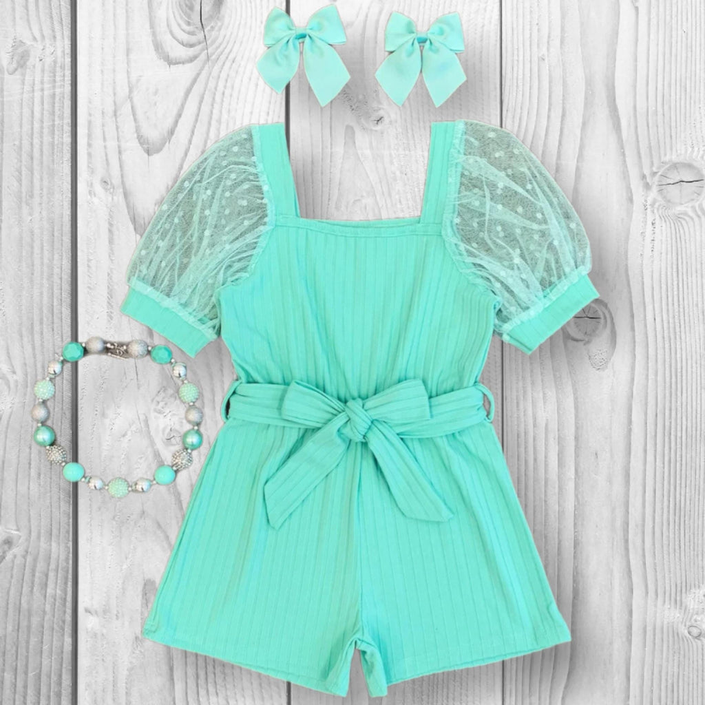 Girls/Toddler/Baby Polka Dot Tulle Puff Sleeve Romper, Mint, Pink, Lavender, Hot Pink Or Yellow, Easter Outfit