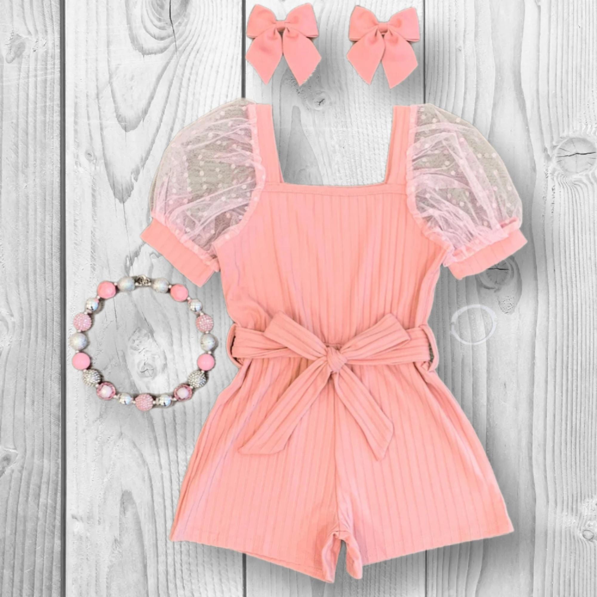 Girls/Toddler/Baby Polka Dot Tulle Puff Sleeve Romper, Mint, Pink, Lavender, Hot Pink Or Yellow, Easter Outfit