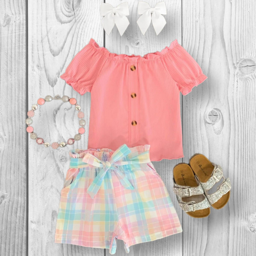 RESTOCKED! Girls/Toddler/Baby Pink Pastel Plaid Tie Short Set, 6 12 18 Months 2T 3T 4T 5 6 7 8 10 12 14 16, Outfit Easter Bunny Pictures