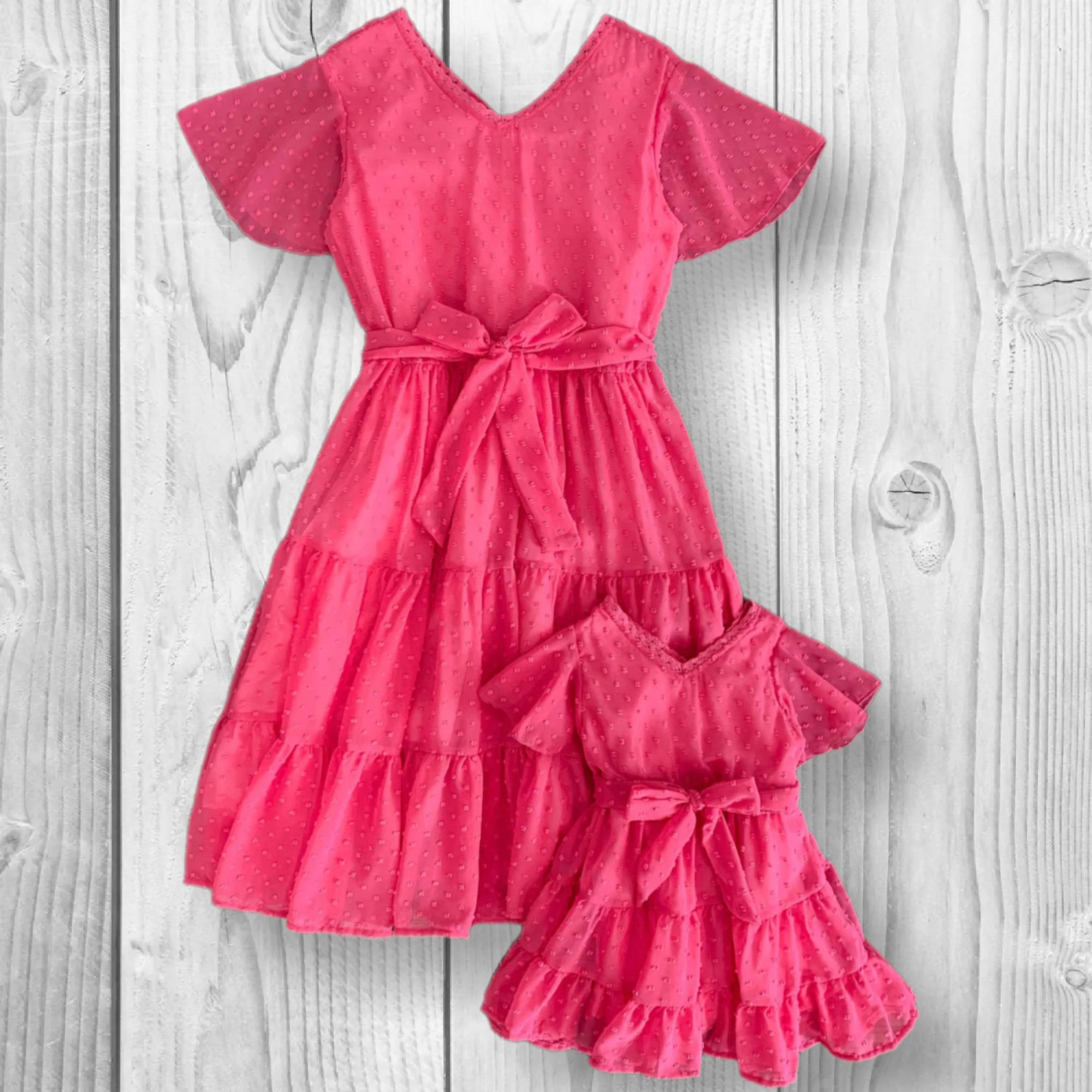 Mommy & Me Swiss Dot Dress | Matching Mother Daughter Dresses | Mommy and Mini Outfit | Hot Pink or Plum Dress | Family Photo Outfit
