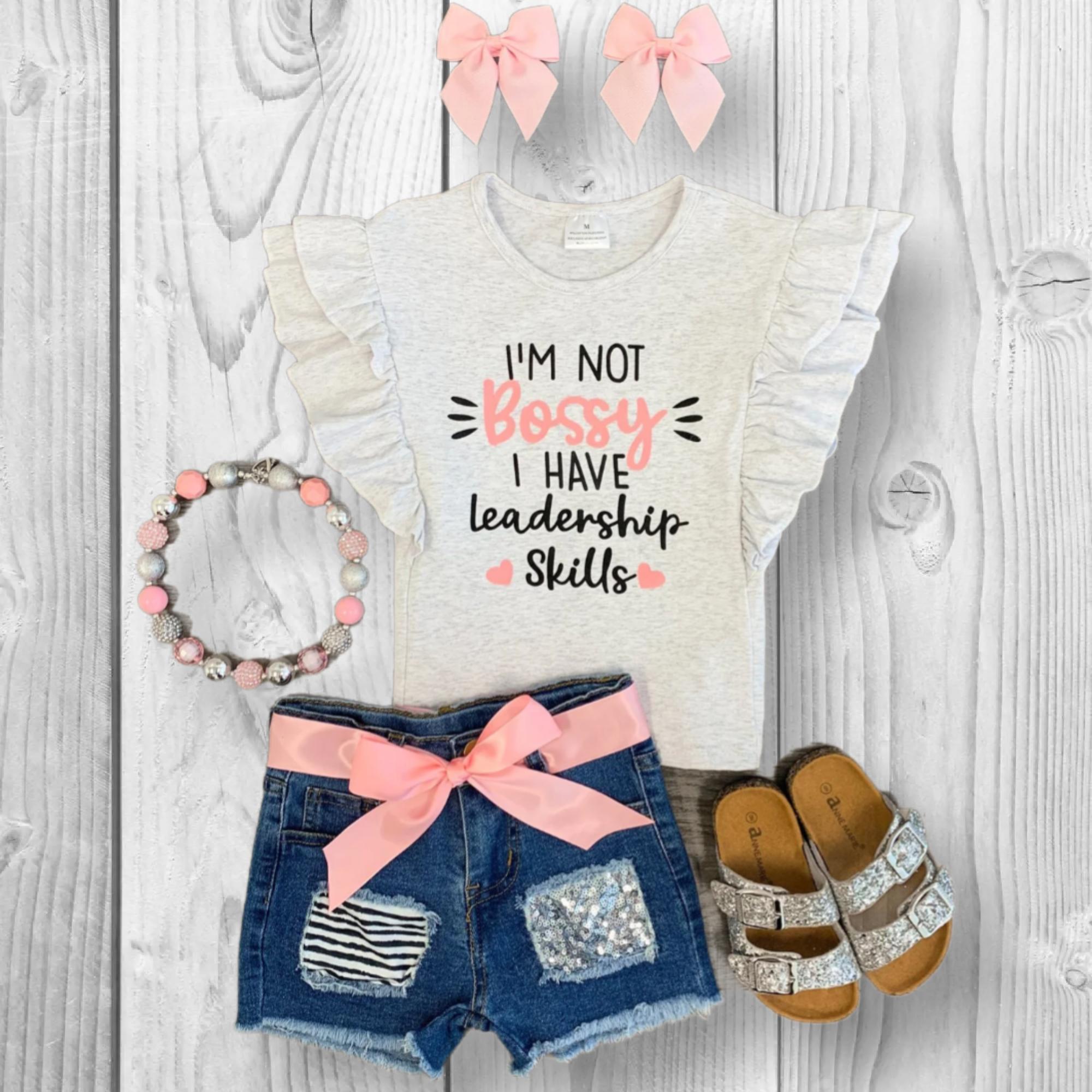 Girls/Toddler/Baby "I'm Not Bossy I Have Leadership Skills" Denim Short Set
