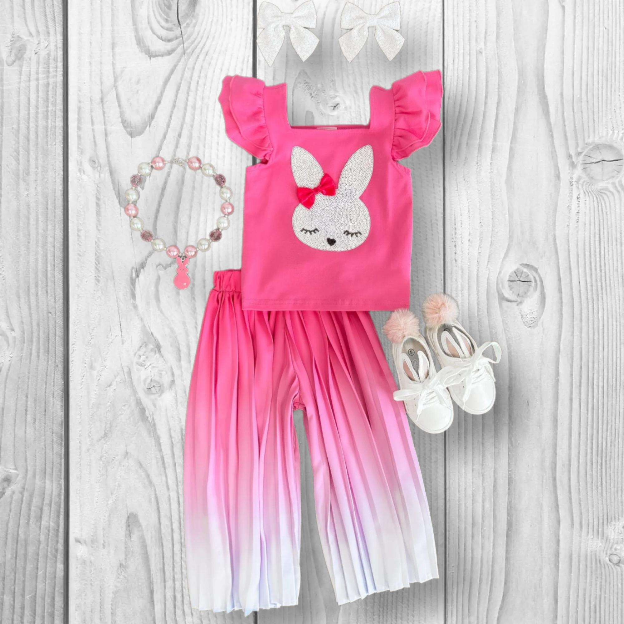 RESTOCKED! Girls/Toddler/Baby Pink Ombre Bunny Pant Set, Easter Outfit