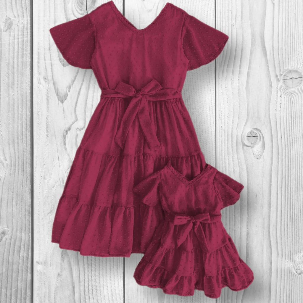 Mommy & Me Swiss Dot Dress | Matching Mother Daughter Dresses | Mommy and Mini Outfit | Hot Pink or Plum Dress | Family Photo Outfit
