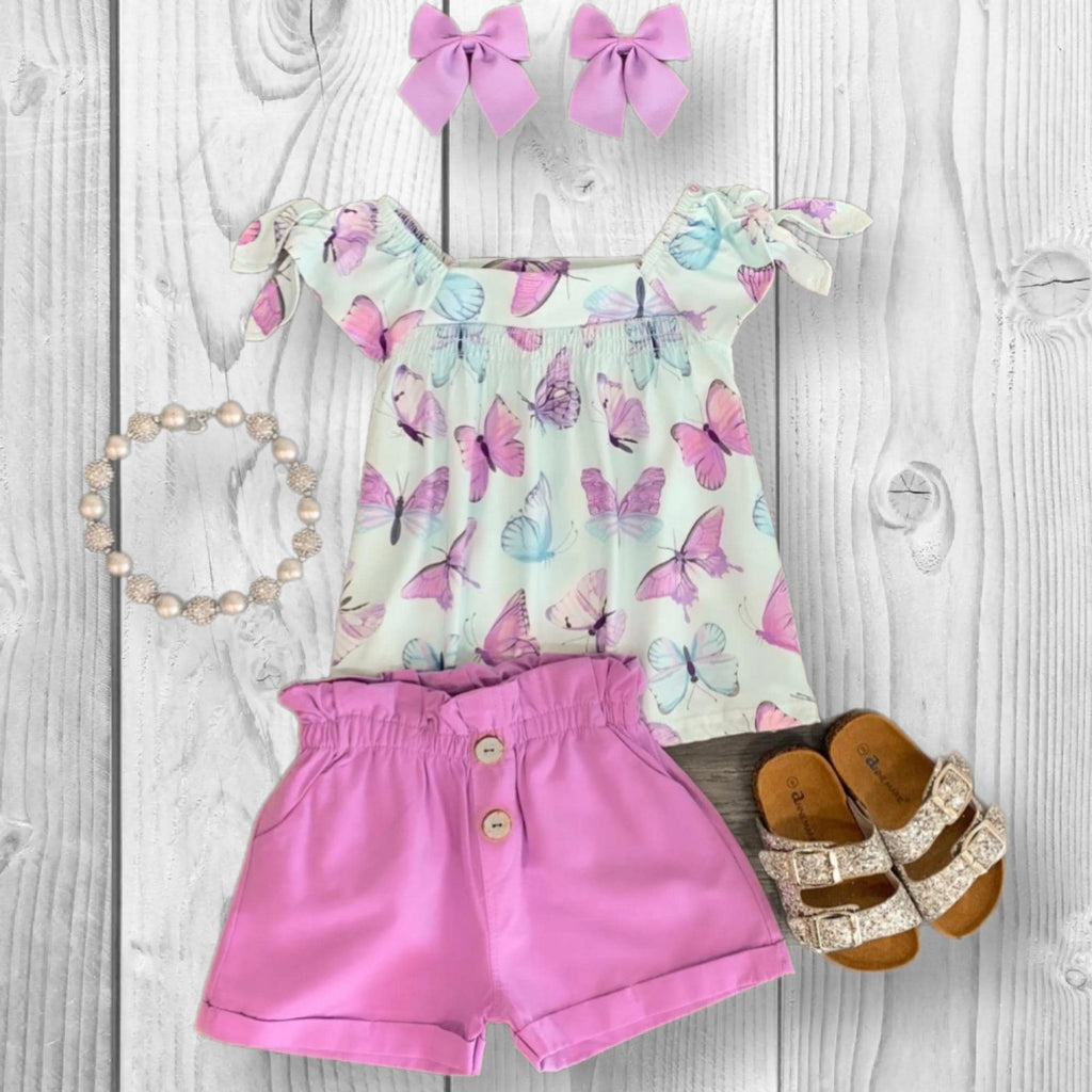Girls/Toddler/Baby Mint & Lavender Butterfly Short Set