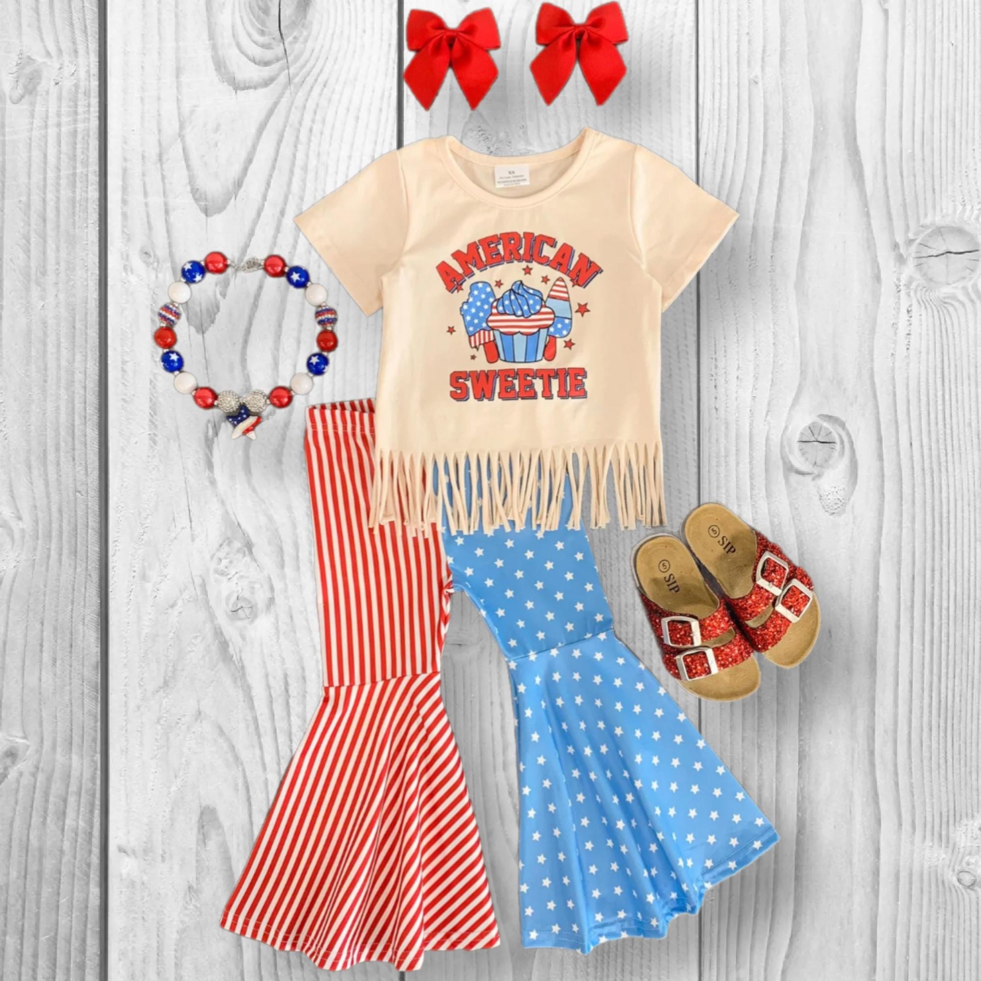 Girls/Toddler/Baby "American Sweetie" Bell Bottom Set, Patriotic, Memorial Day, 4th Of July Outfit
