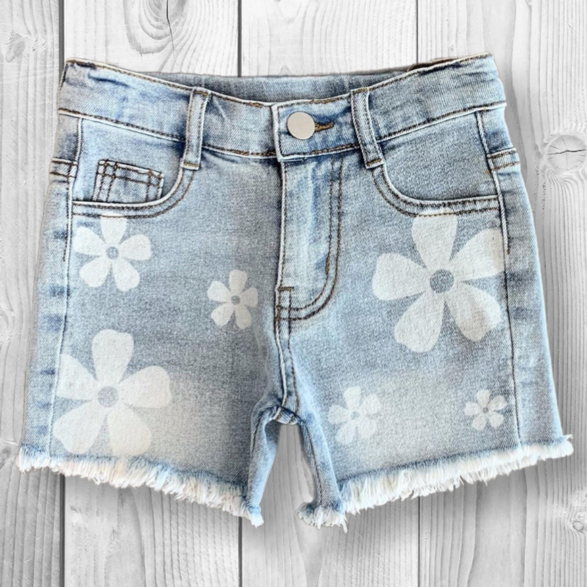 Girls Mint Swiss Dot Denim Short Set | Baby Toddler Summer Outfit | Ruffle Sleeve Top & Jean Shorts