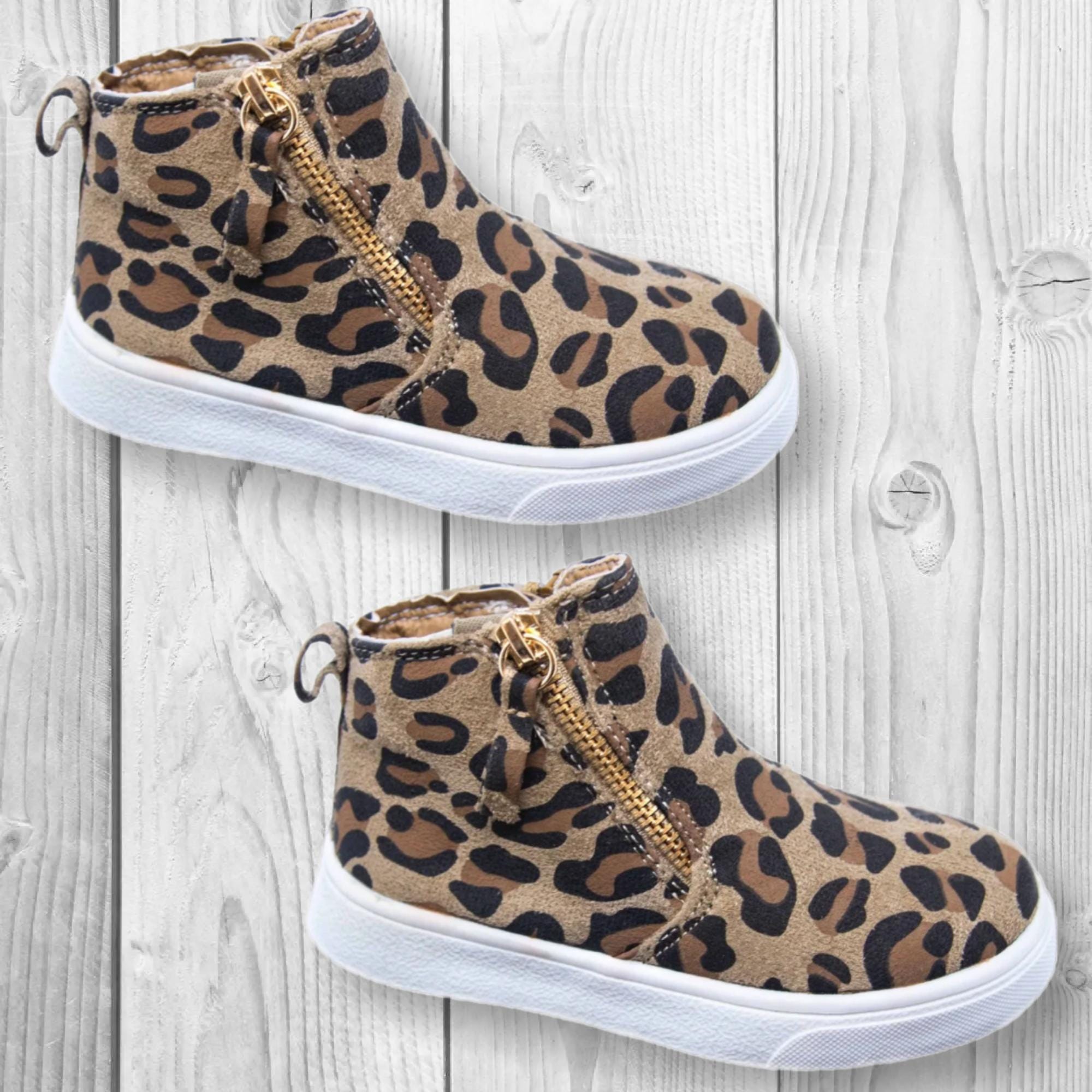 RESTOCKED! Girls/Toddler Leopard Sneaker Booties, 5T 6T 7T 8T 9T 10T 11T 12T 13T 1 2 3 4 Kids, Cheetah Shoes, Animal Print Sneakers