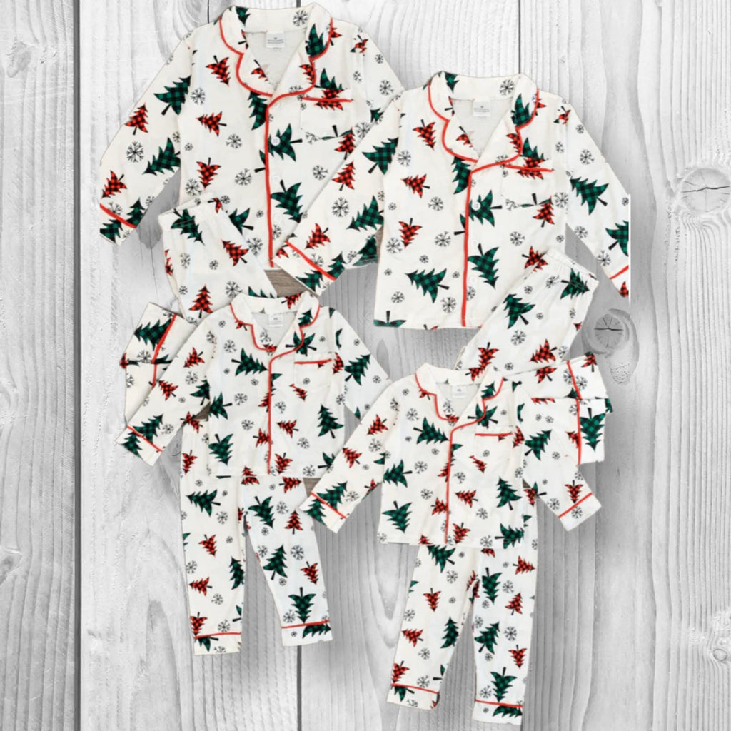 Festive Winter Trees Family Pajama Set - AND PET BANDANA!
