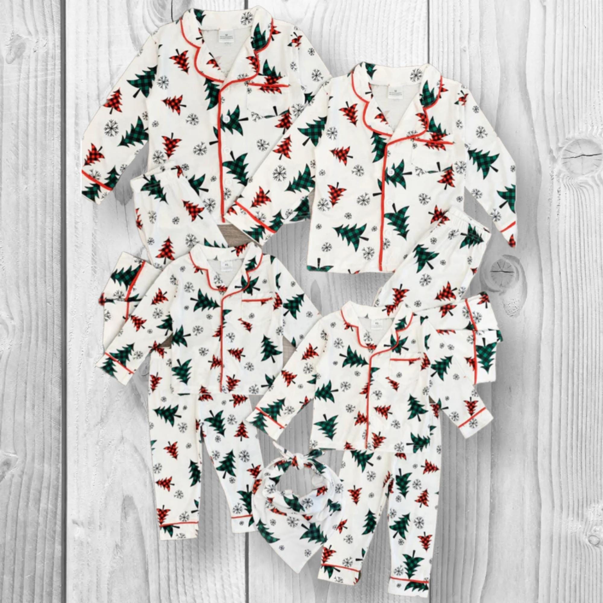 Festive Winter Trees Family Pajama Set - AND PET BANDANA!