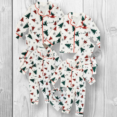 Festive Winter Trees Family Pajama Set - AND PET BANDANA!