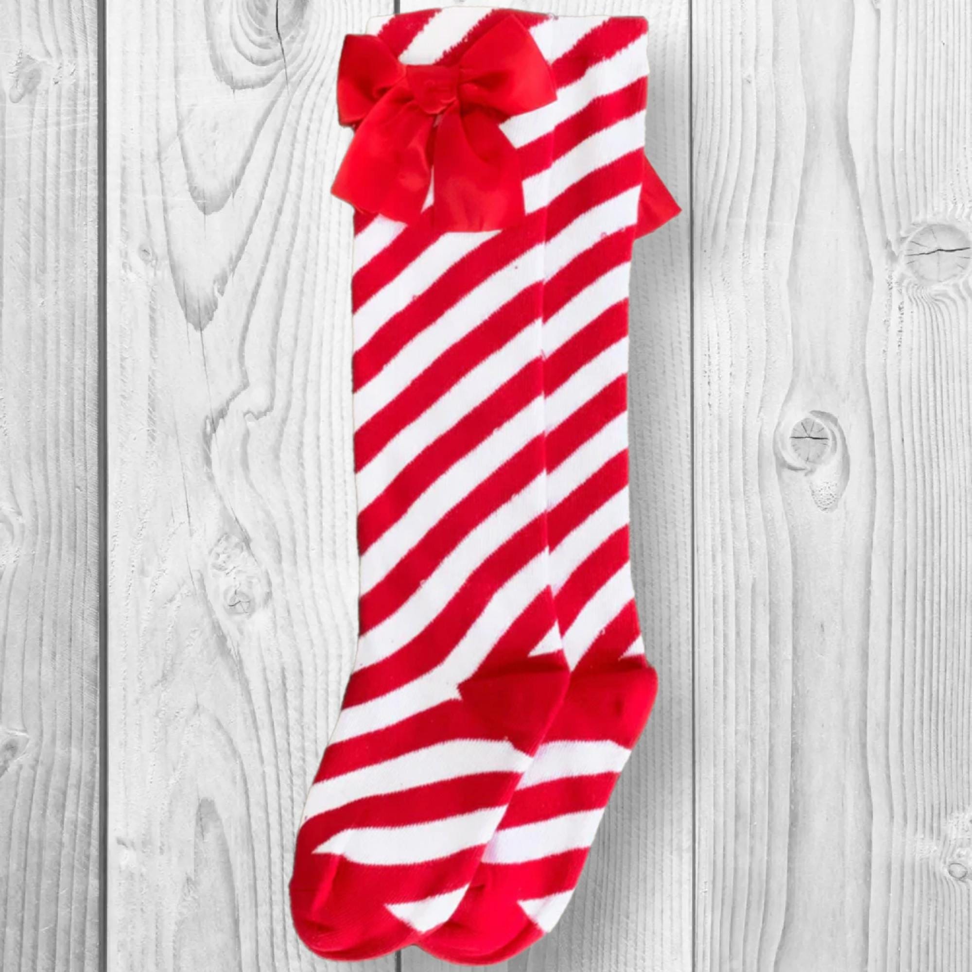 Girls/Toddler Candy Cane Silk Bow Socks