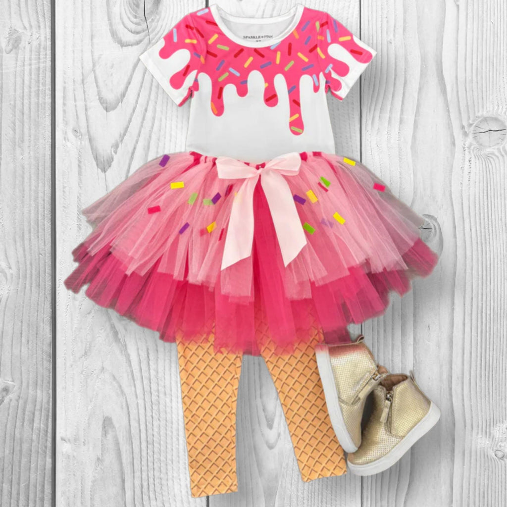 Girls/Toddler/Baby/Tween/Teen Pink Sprinkle Ice Cream Cone Costume Set