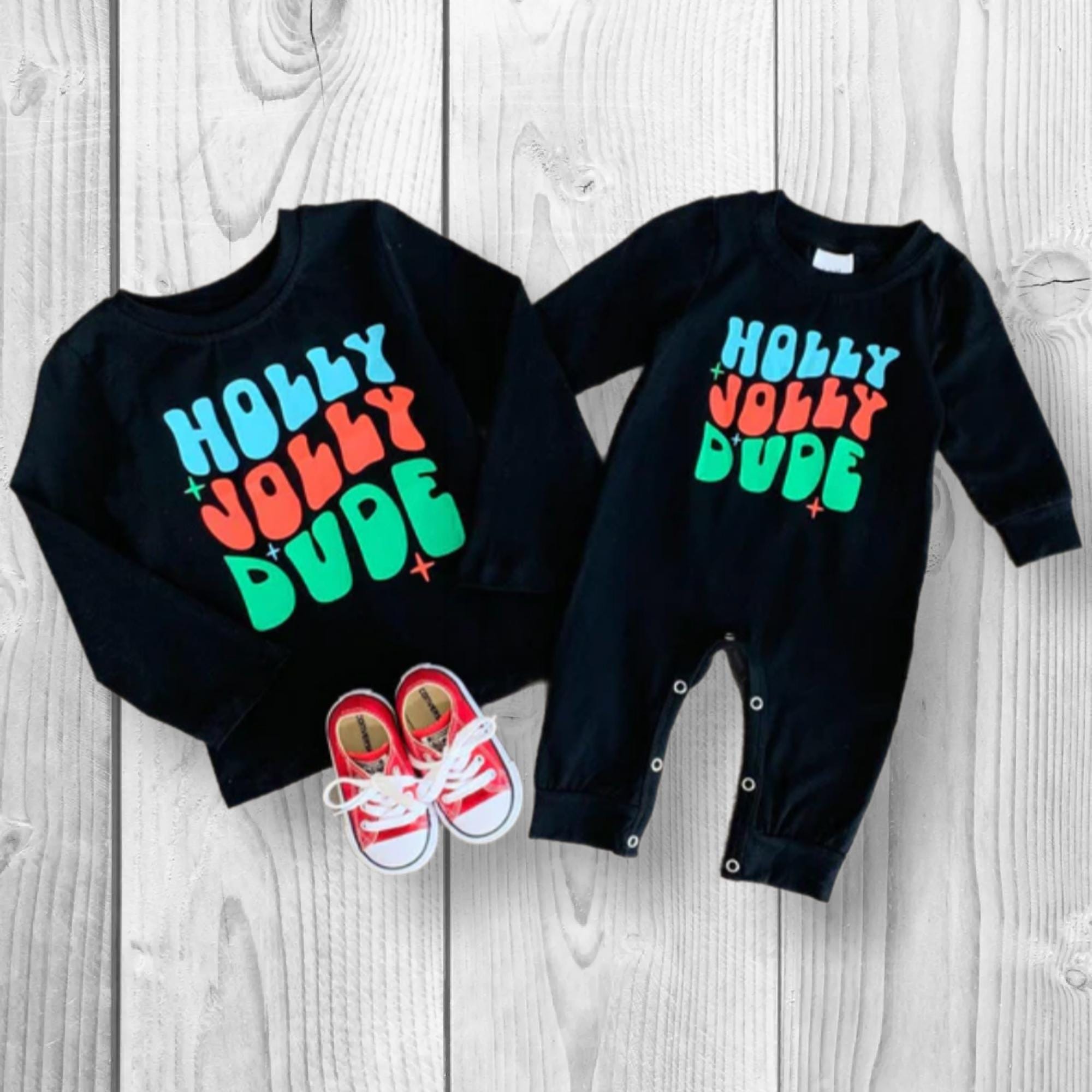 RESTOCKED! Boys/Toddler/Newborn/Infant "Holly Jolly Dude" Long Sleeve Top Or Romper