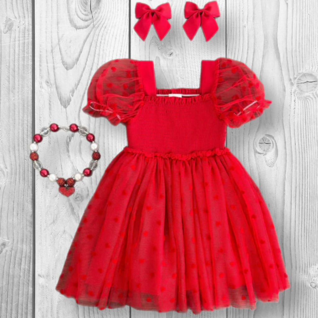 RESTOCKED! Girls/Toddler Heart Tulle Dress - Pink Or Red, 6-12 Months 12-18 Months 2T 3T 4T 5 6 7 8 10 12 14 16, Valentine's Day Boutique