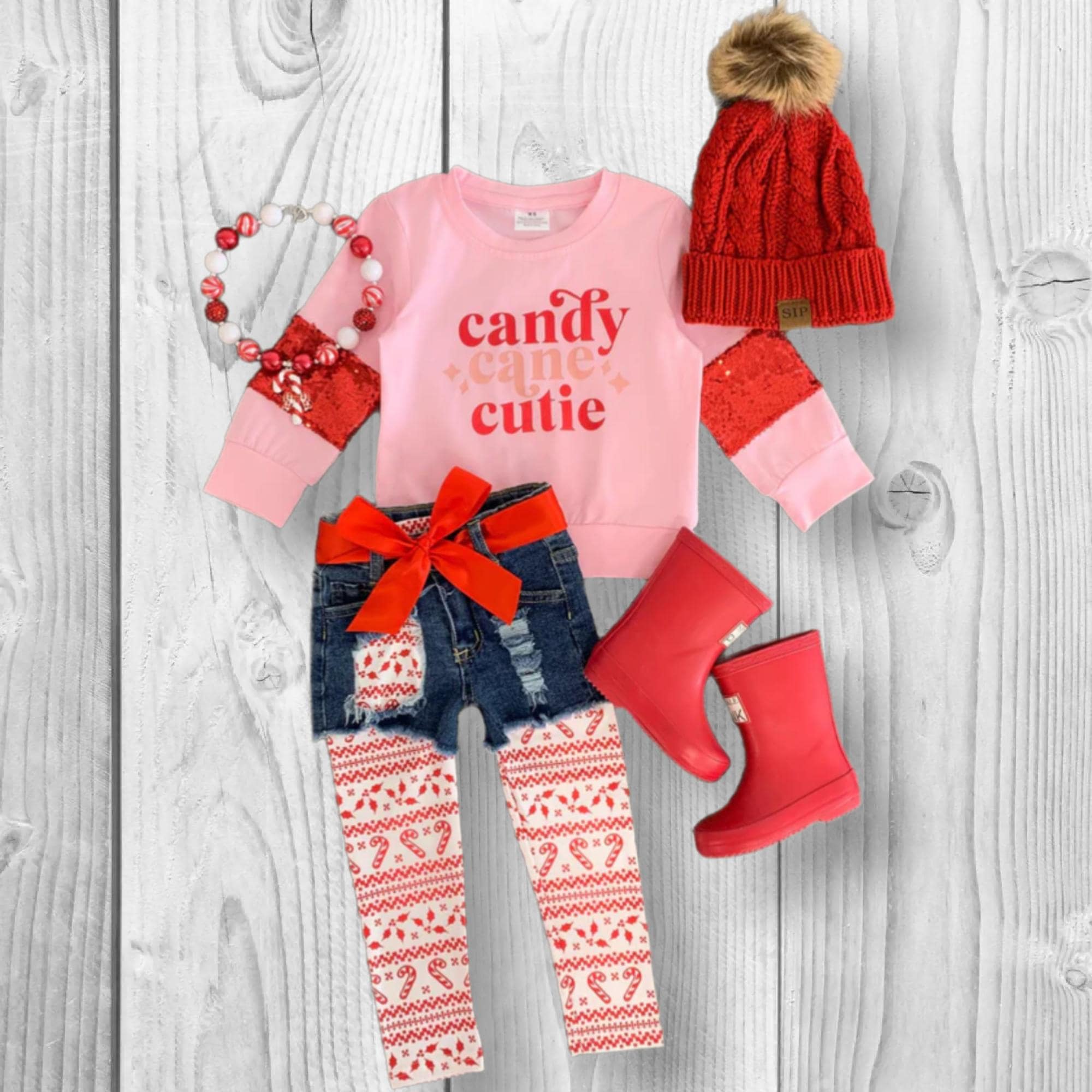 RESTOCKED! Girls/Toddler "Candy Cane Cutie" Legging & Short Set, 6-12 Months 12-18 Months 2T 3T 4T 5 6 7 8 10 12 14, Pink Christmas 3 Piece