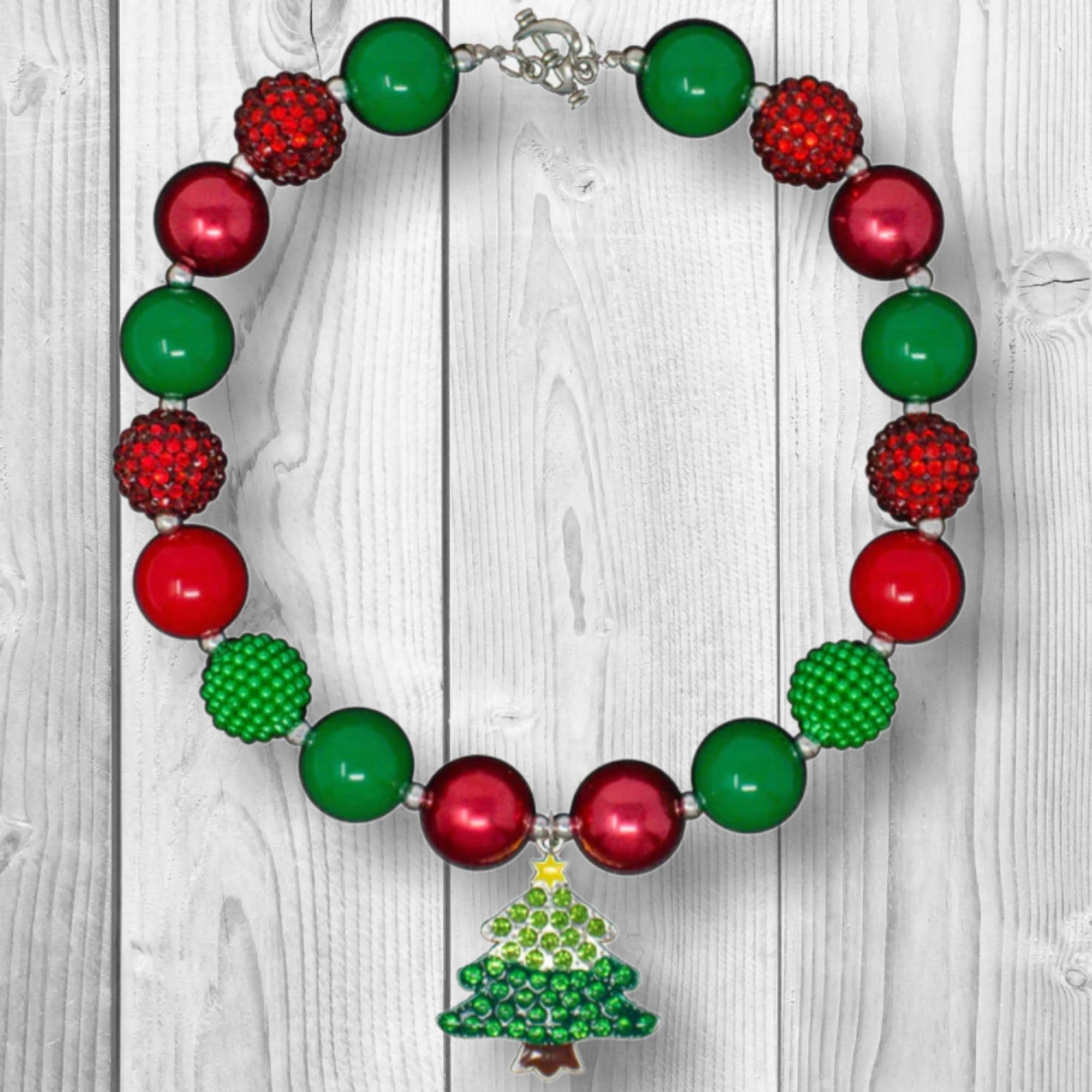 RESTOCKED! Girls/Toddler Rhinestone Christmas Tree Bubblegum Necklace
