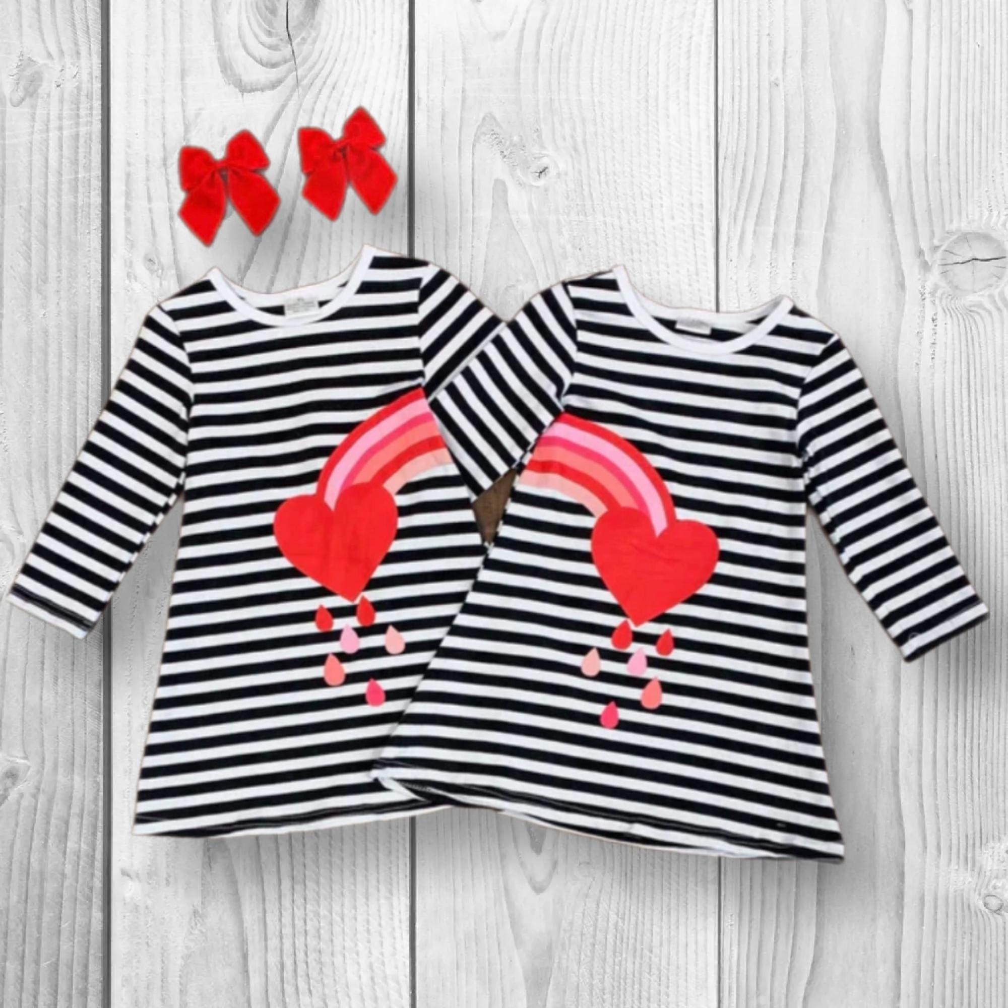 RESTOCKED! BEST FRIENDS Heart Rainbow Stripe Dress