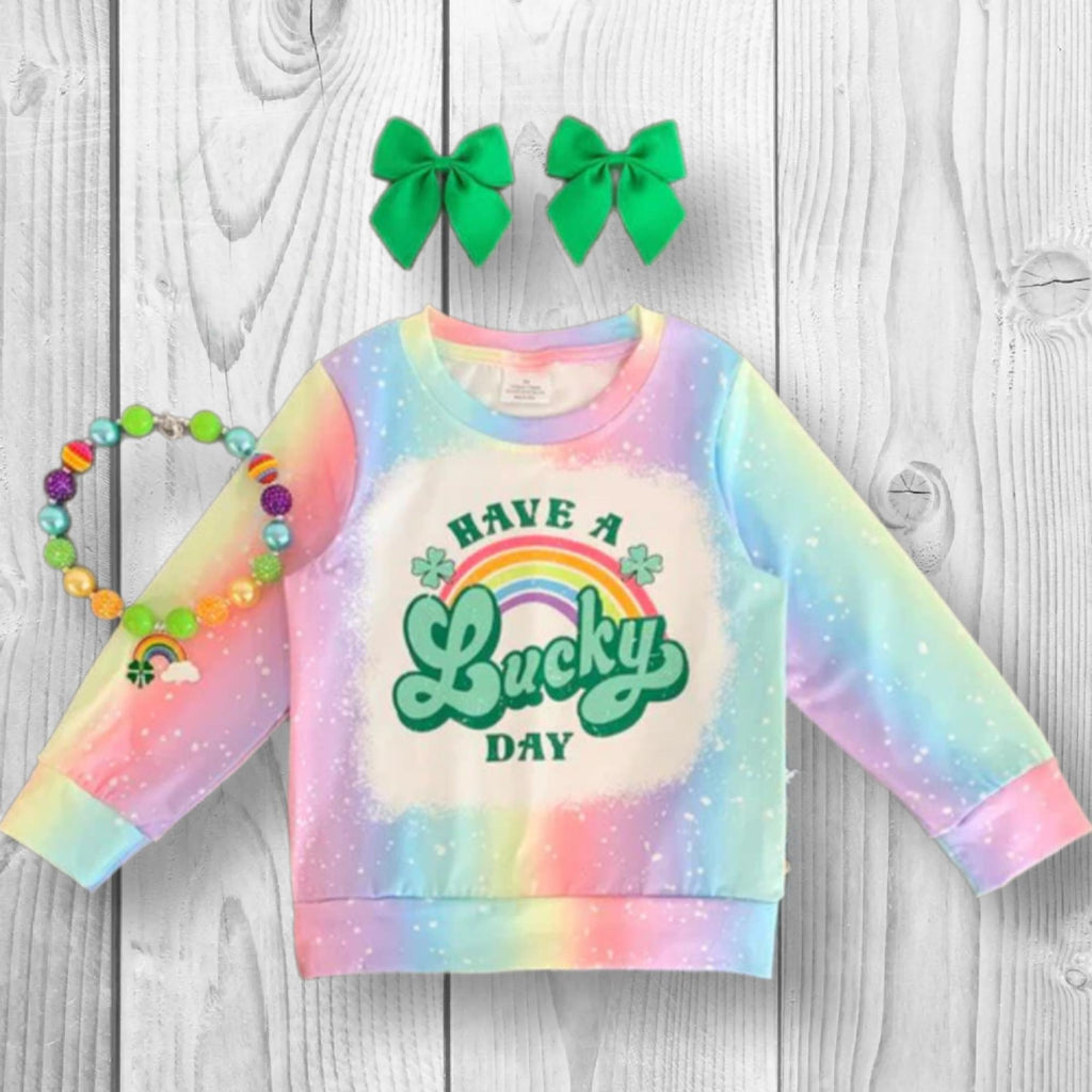 RESTOCKED! Girls/Toddler/Baby "Have A Lucky Day" Pastel Rainbow Top, 6-12 12-18 Months 2T 3T 4T 5 6 7 8 10 12 14, Boutique Shirt, St Paddy's
