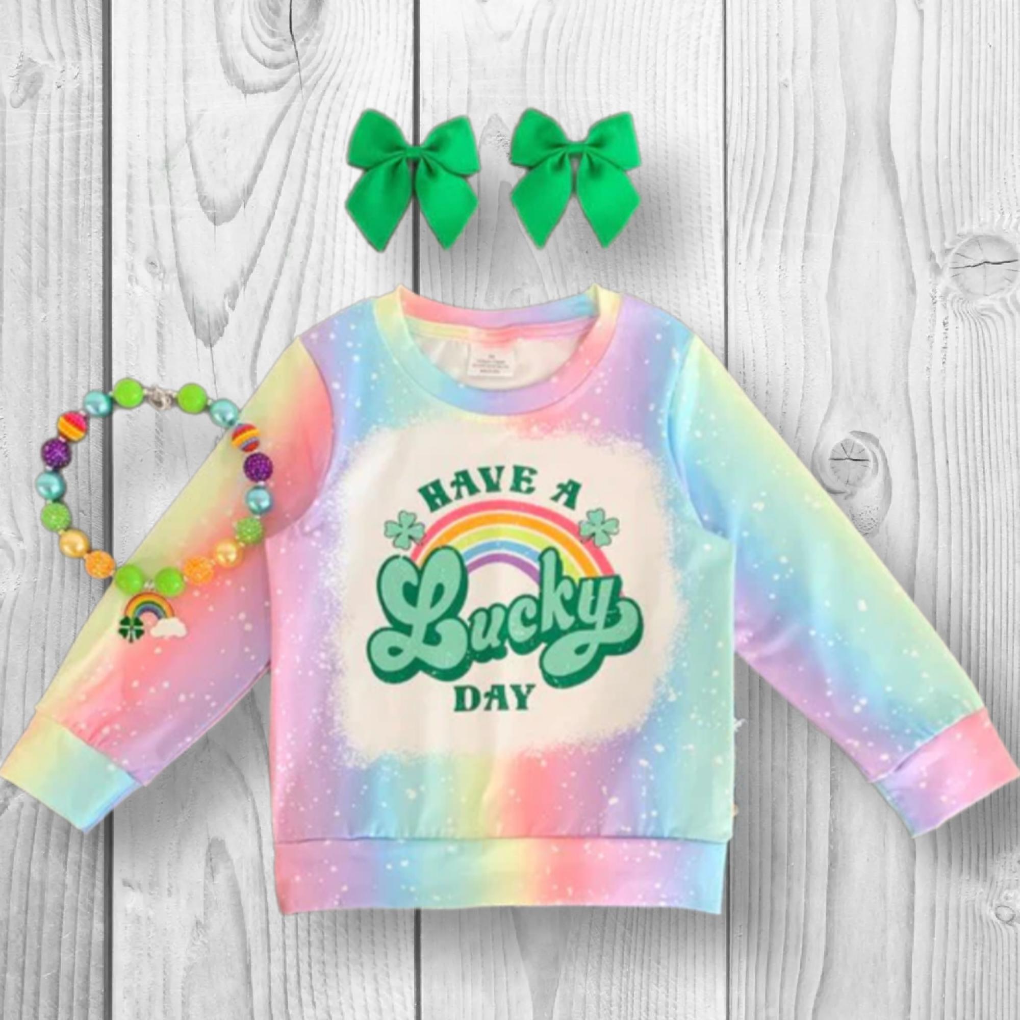 RESTOCKED! Girls/Toddler/Baby "Have A Lucky Day" Pastel Rainbow Top, 6-12 12-18 Months 2T 3T 4T 5 6 7 8 10 12 14, Boutique Shirt, St Paddy's