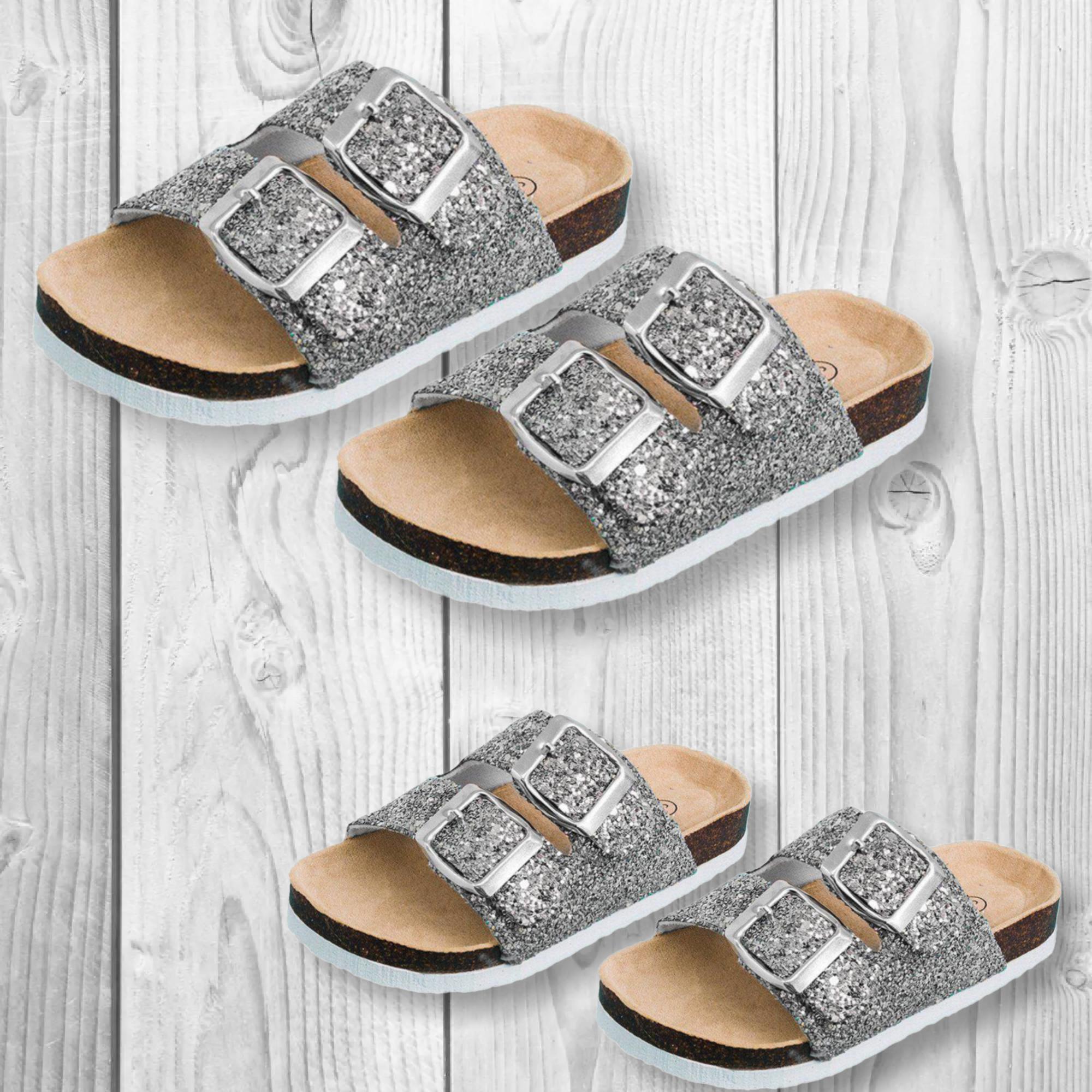 RESTOCKED Mommy & Me Silver Glitter Sandals | Matching Mom and Daughter Shoes | Sparkly Summer Slides