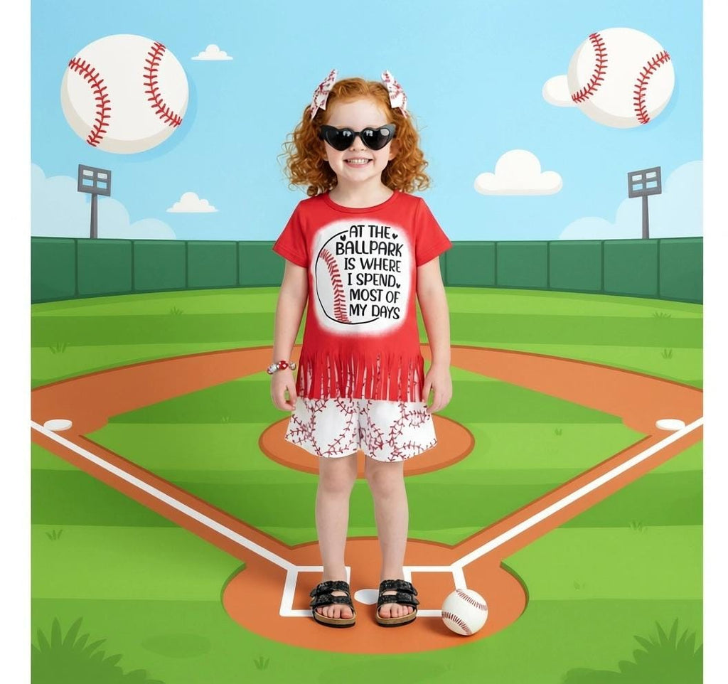 RESTOCKED! Girls/Toddler/Baby "At The Ballpark Is Where I Spend Most Of My Days" Baseball Short Set, 6M 12M 18M 2T 3T 4T 5 6 7 8 10 12 14 16
