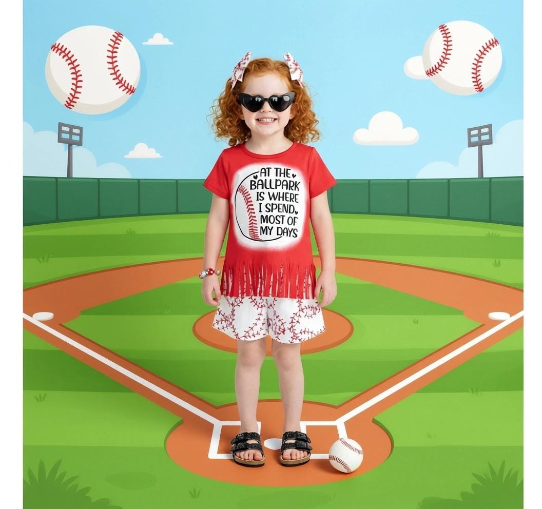 RESTOCKED! Girls/Toddler/Baby "At The Ballpark Is Where I Spend Most Of My Days" Baseball Short Set, 6M 12M 18M 2T 3T 4T 5 6 7 8 10 12 14 16