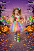 Candyland Princess Costume for Girls, Toddler Princess Dress with Wings, Halloween Costume, Candy Fairy Outfit, Kids Tutu Dress