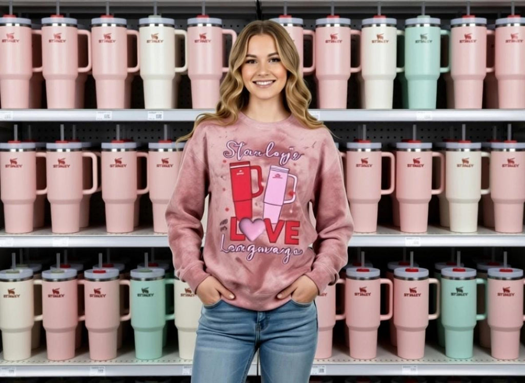 Stanley Love Language Sweatshirt, Valentine's Day Sweatshirt, Stanley Cup Lover Gift, Comfort Colors 1545, Unisex Fit Graphic Crewneck, Pink