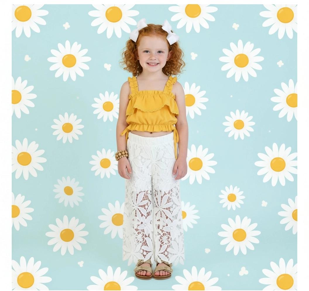 Girls Mustard Floral Outfit, Toddler Floral Pant Set, Baby Girl Boho Outfit, Mustard Lace Pants Set, Boutique Clothing