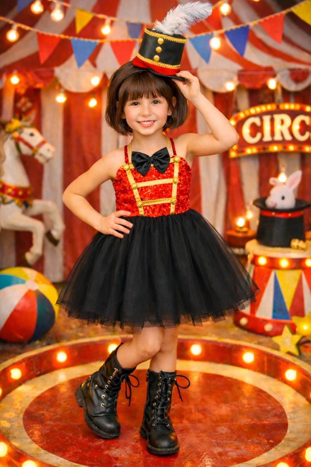 Girls Ringmaster Costume Toddler Circus Outfit, Ringleader Dress and Hat, Lion Tamer Halloween Costume, Kids Tutu Set