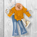 RESTOCKED! Girls/Toddler/Baby Scarf Denim Flare Set - Mustard Or Burgundy! 3 Piece Set, 6 12 18 Months 2T 3T 4T 5 6 7 8 10 12 14, Boutique