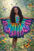 Rainbow Butterfly Costume for Girls & Toddlers, Butterfly Dress Up Set, Dress, Wings and Headband, 3 Piece Halloween Costume, Boutique