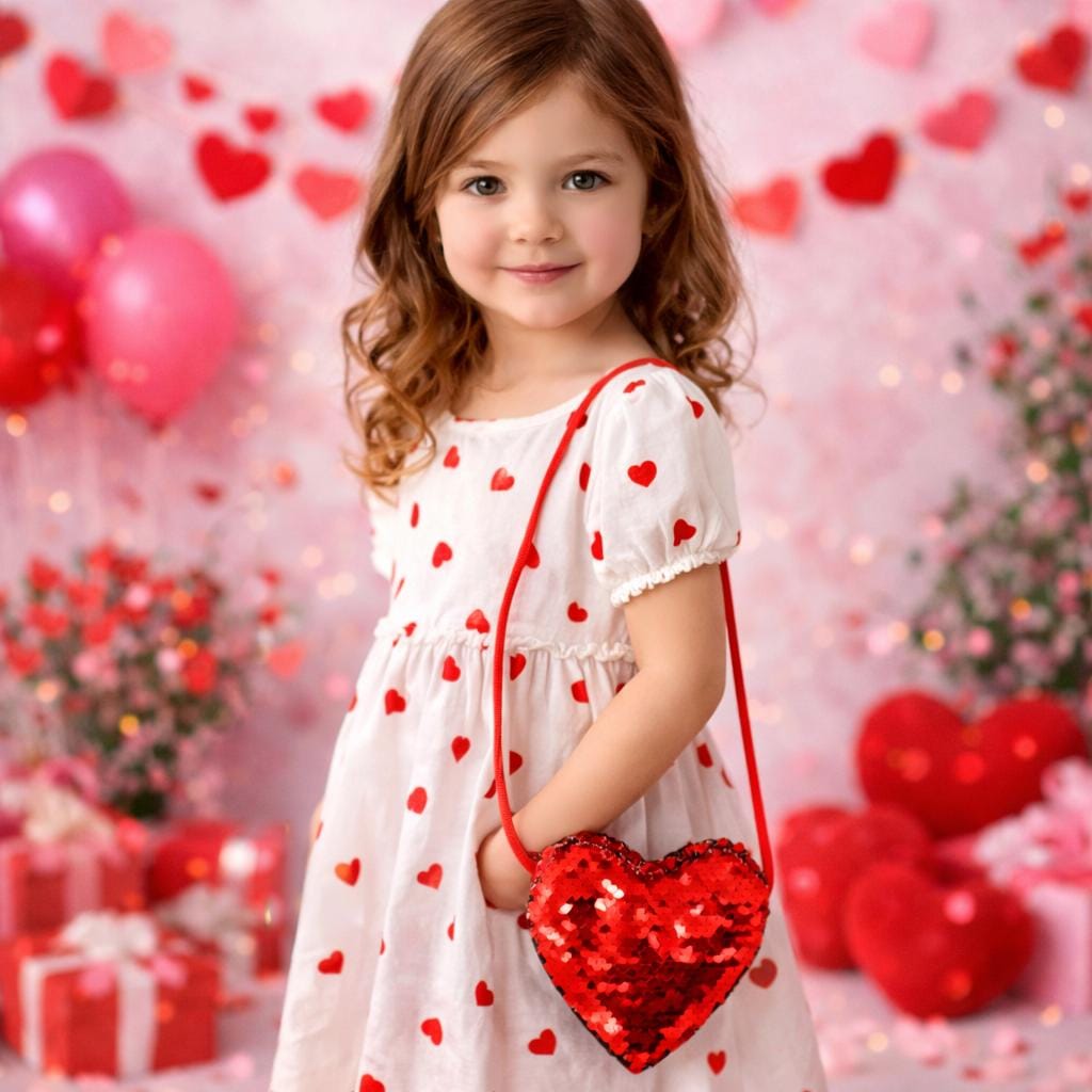Sequin Heart Purse, Red Silver Valentine's Day Children's Purse, Gift Idea