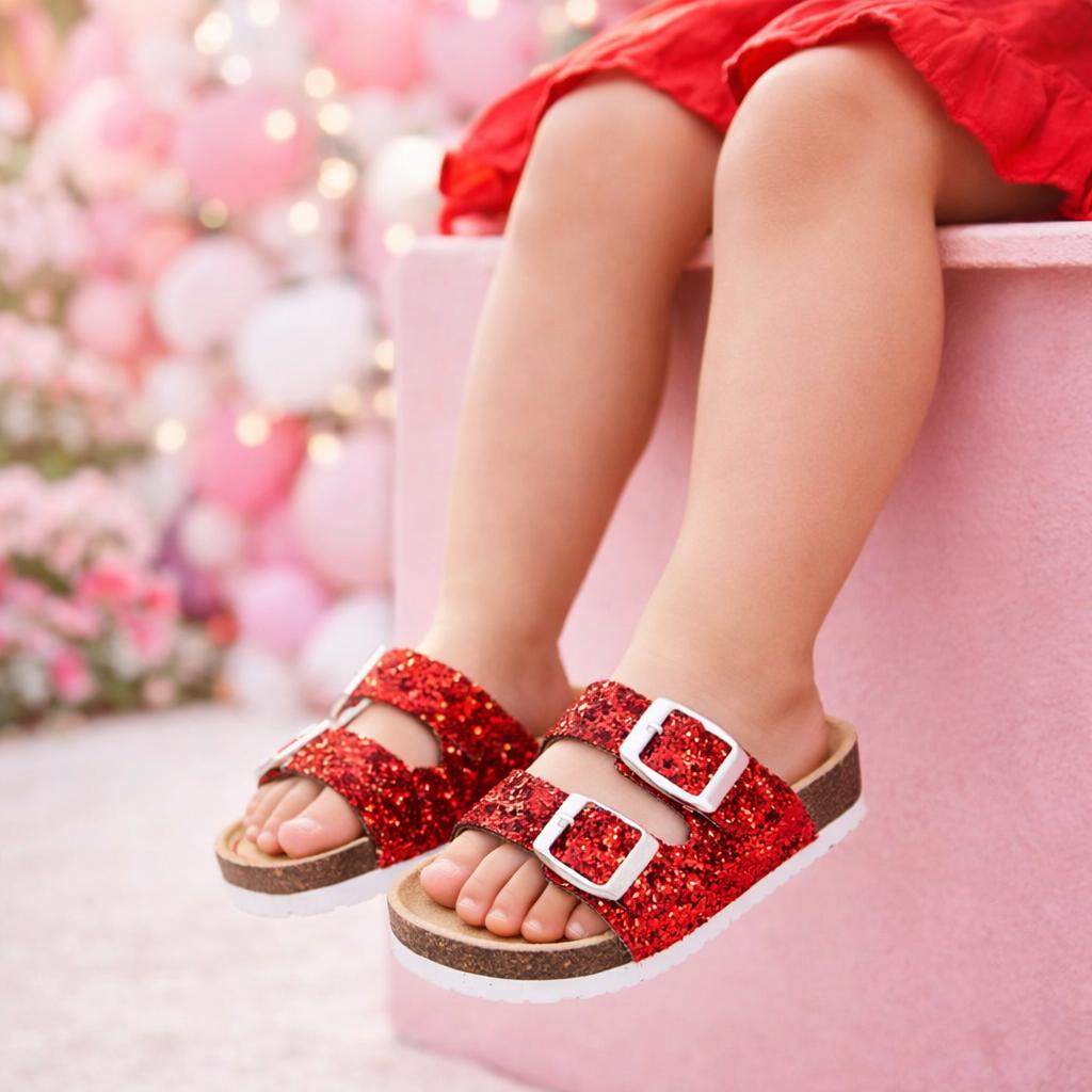 Red Glitter Sandals for Girls And Women– Sparkly Summer Shoes, Toddler, Kids And Women's Sizes