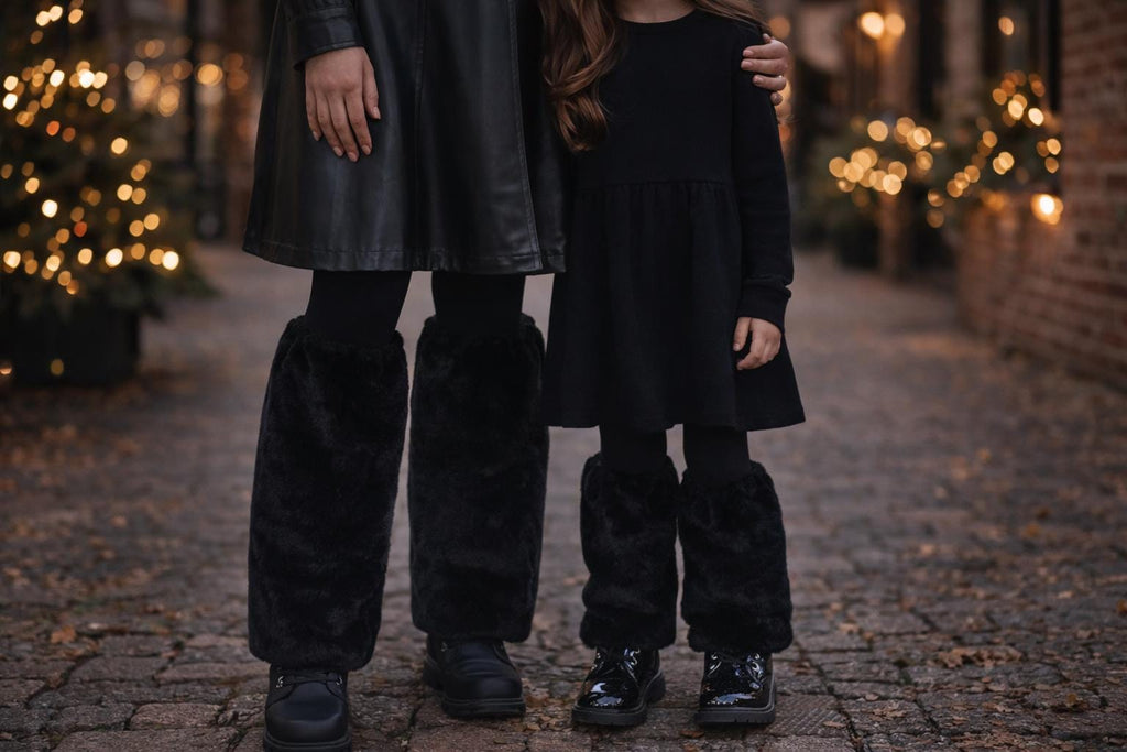 Mommy & Me Black Fuzzy Leg Warmers | Matching Mom and Daughter Leg Warmers | Toddler Girls Leg Warmers
