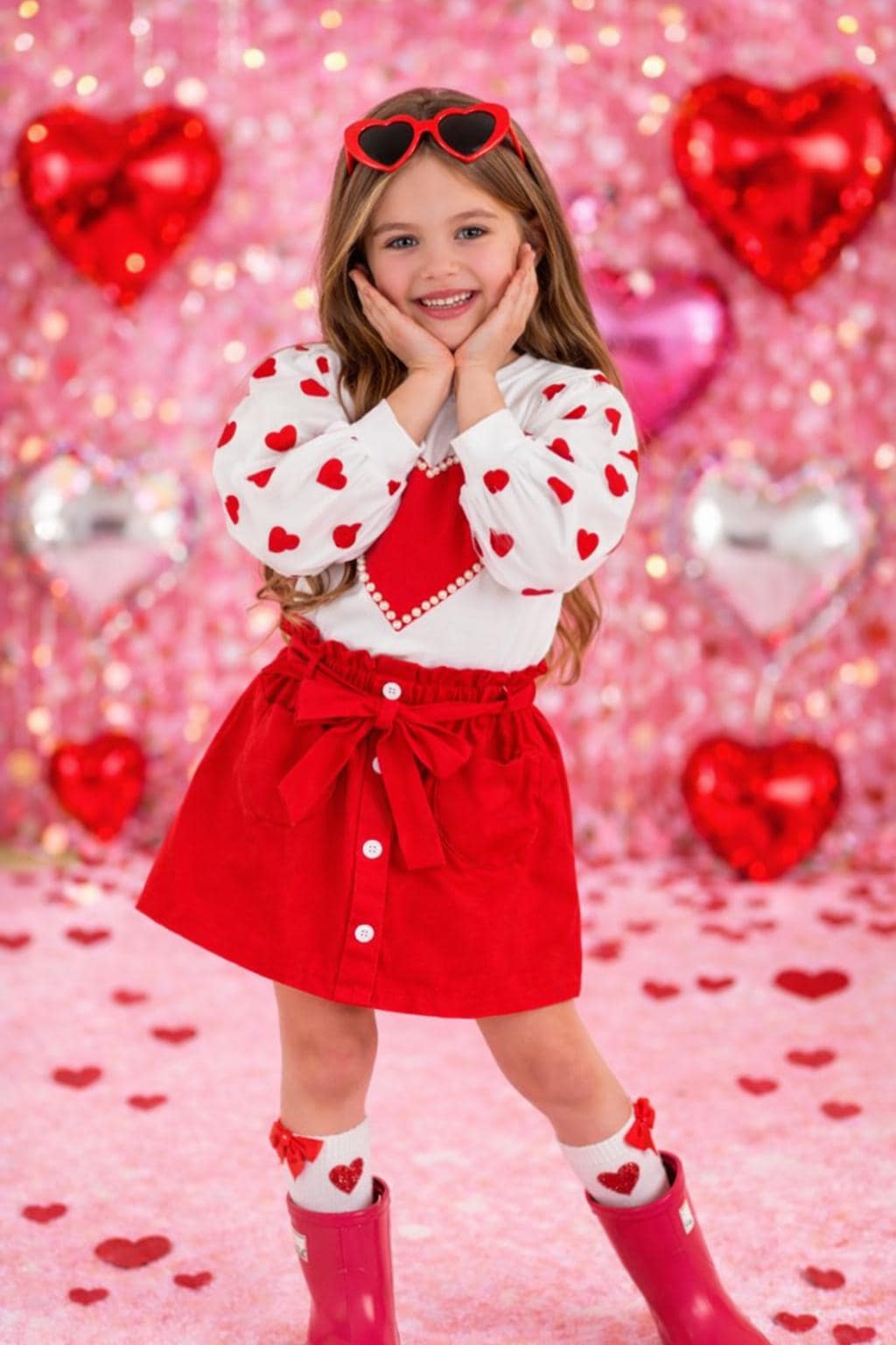 RESTOCKED! Girls/Toddler Hearts & Pearls Red Skirt Set Or Onesie 0-3, 3-6, 6-12 12-18 Months 2T 3T 4T 5 6 7 8 10 12 14 16, Boutique, White