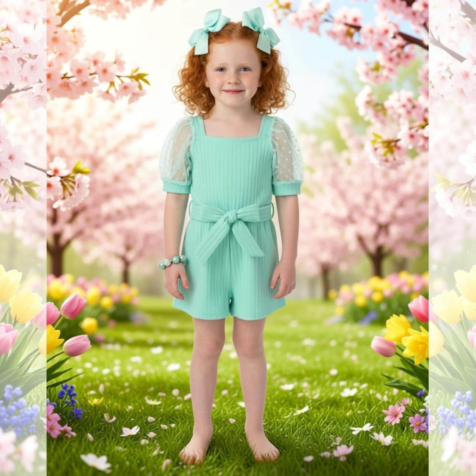 Girls/Toddler/Baby Polka Dot Tulle Puff Sleeve Romper, Mint, Pink, Lavender, Hot Pink Or Yellow, Easter Outfit