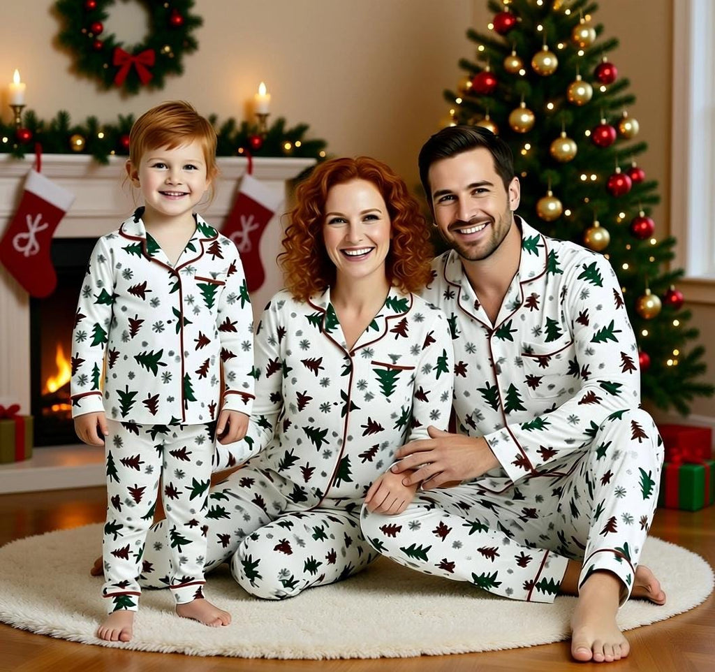 Festive Winter Trees Family Pajama Set - AND PET BANDANA!